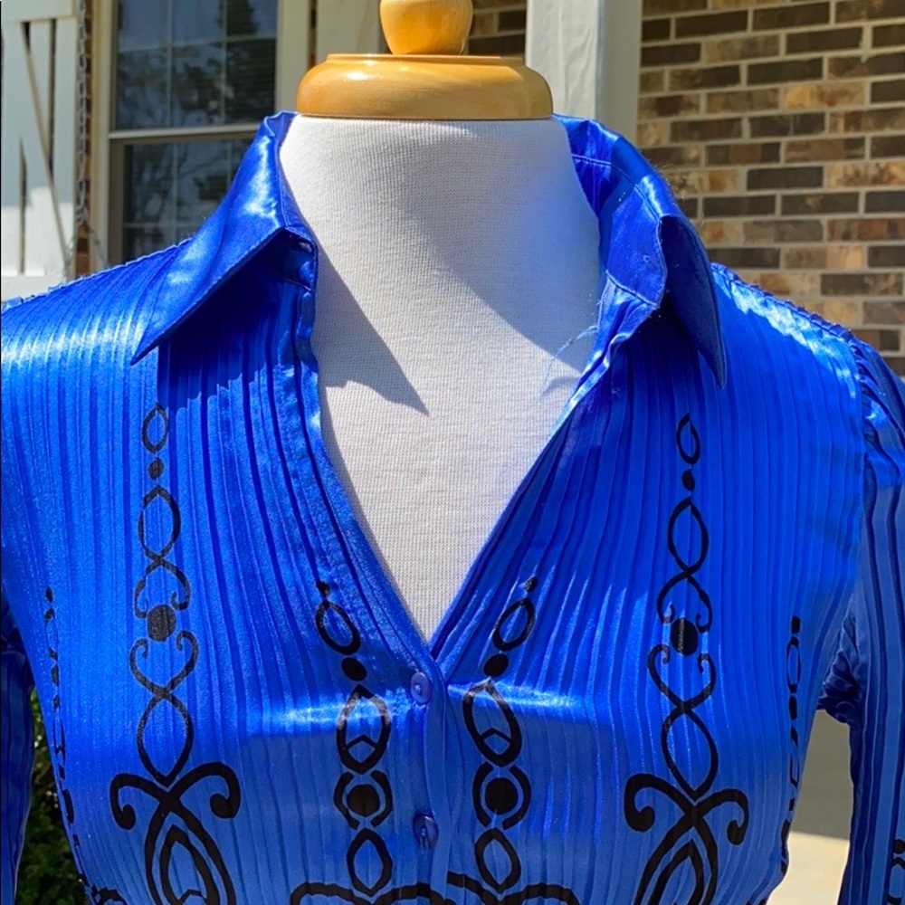 Sunny Leigh Petite Blue & Black Long Sleeve Top - Picture 3 of 6